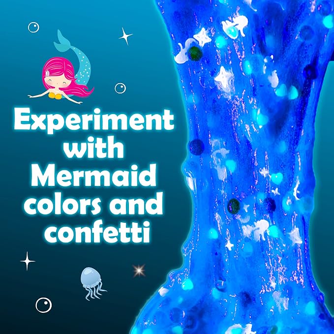 Original Stationery Mermaid Slime Kit - 35-Piece Multicolor Set, Ages 7+ - Glow-in-The-Dark Butter & Glitter Mix with Foam Cubes & Mermaid Tail Add-Ins - DIY Slime Making Kit for Kids & Girls