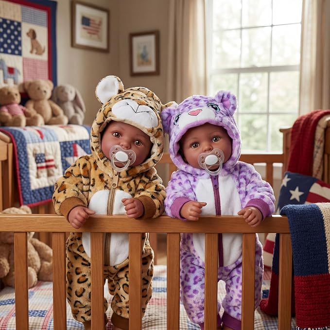 BABESIDE Black Baby Dolls Twins - 17inch Realistic Soft Cloth Body Dolls with Brown Eyes, 3+ Year Old Girls Gifts, Ideal for Nurturing, Interactive Play & Cuddling