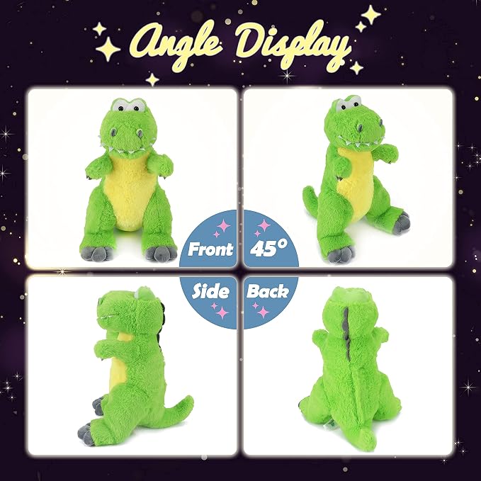 Hopearl LED Plush Dinosaur Lighting Up T-Rex Stuffed Animal Floppy Night Lights Glow in The Dark Birthday Festival for Kids Toddler Girls, Green, 12.5''