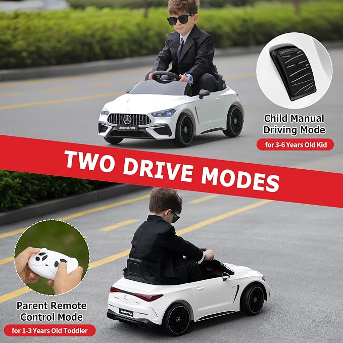 Licensed Mercedes-Benz Kids Electric Car by TOBBI, Toddlers Ride On Toy, Battey-Powered Vehicle with Parental Remote Control/Soft Start/3 Speeds/Horn & LED for Children Ages 3-6 Years-White