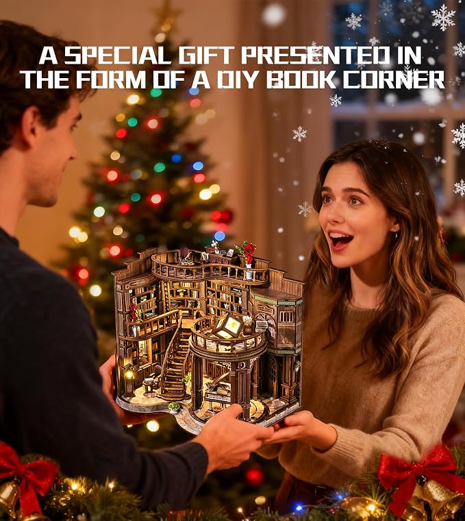 Spilay Book Nook Kit for Adults, Dreamy Book Hall DIY Miniature House Kit | With Warm LED Light, DIY Wooden Craft for Bookshelf Decor, Reading Nook Display, Book Lover Gifts & Home Decoration
