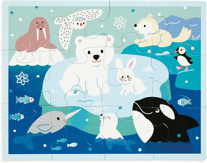 Mudpuppy Arctic Friends – 12 Piece Puzzle with Reusable Zipper Pouch Featuring Colorful and Fun Illustrations of Arctic Polar Animals Perfect for Easy Storage and Travel