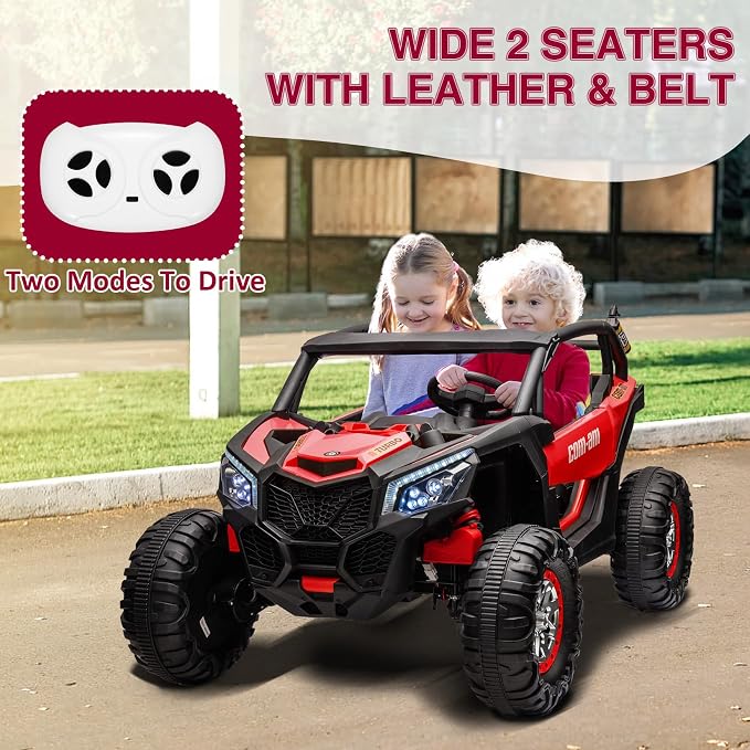 24V 2-Seater UTV Ride on Toy with Remote Control – Powerful 4WD Electric Vehicle Features 4 Shock Absorbers, Leather Seats, Music, and Lights. Designed As a 24V Ride-on Toy for Big Kids