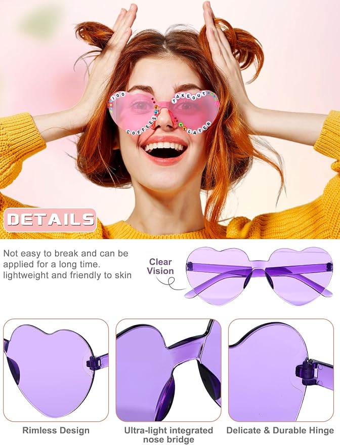 20 Pairs DIY Heart Sunglasses Popular Singer Themed Party Favors Friendship Heart Shaped Sunglasses for Girls Women Fans Birthday Party Supplies