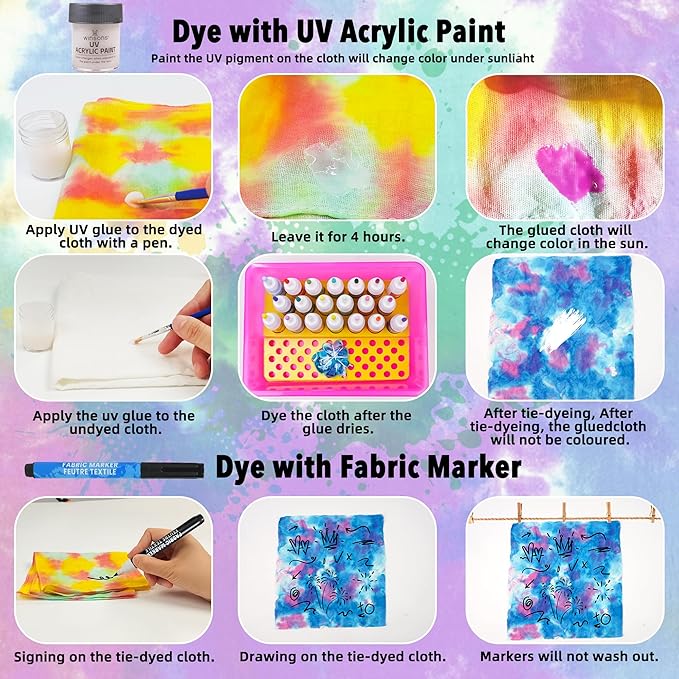 20 Colors Tie Dye Kit, 174 PCS Tie Dye Set Including 20 Pre-Filled Tye Dye Bottles, 1 Tie Dye Workstation, 7 Set Fabric Markers, Non Toxic Permanent Fabric Dye Art Set- Perfect for Family & Party Fun