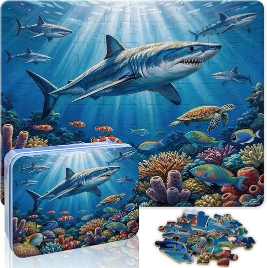 100 Pieces Puzzles for Kids Ages 4-8, Shark Educational Kids 100 Piece Puzzle, Children Jigsaw Puzzles Kids Puzzles, Educational Learning Puzzle Toys for Girls and Boys