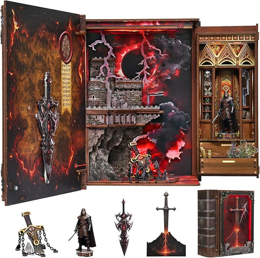 CCCDF Book Nook Kit - DIY Miniature House Kit for Adults, Teens, Dollhouse Magic Booknook Tiny House Bookshelf Decor, Gifts for Family, Friends (Sword of Fire)