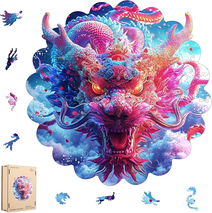 MEATRN Dragon Wooden Puzzles for Adults - Oriental Mythology Kirin Wooden Jigsaw Puzzle, Luxury Wood Wall Decorative for Collectors, Unique Gift & Home Décor, 203 Pcs, 11.4x11.4 in