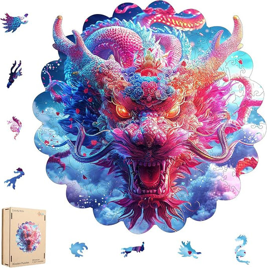 MEATRN Dragon Wooden Puzzles for Adults - Oriental Mythology Kirin Wooden Jigsaw Puzzle, Luxury Wood Wall Decorative for Collectors, Unique Gift & Home Décor, 203 Pcs, 11.4x11.4 in
