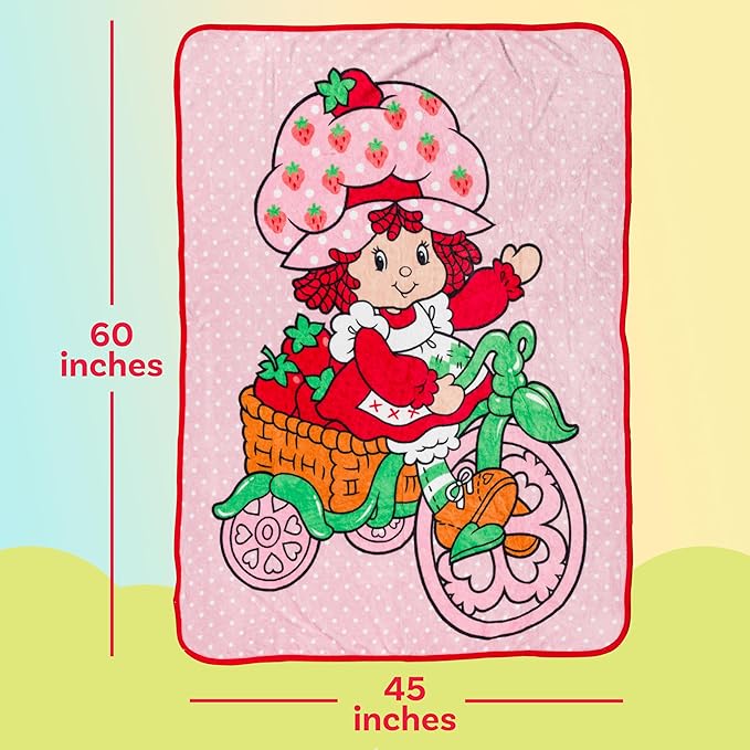 Silver Buffalo Strawberry Shortcake on Bike Polka Dot 45" x 60" Fleece Throw, Soft and Cozy Blanket, 180 GSM