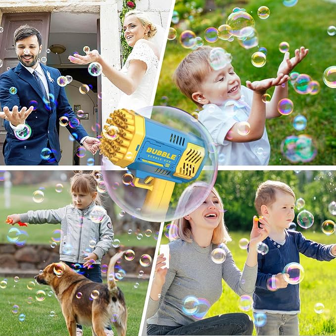 Dolanus Bubble Gun 2 Pack with 2 Bottles Bubble Solution, 40-Hole Light Up Dip Bubble Machine for Kids, Bubble Toy for 3 4 5 6 7 8 Years Old Boys Outdoor Indoor Kid Birthday Wedding Party(2*Blue)