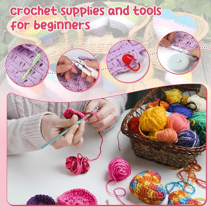 Aeelike Learn to Crochet Kits for Beginner, Crochet Starter Kit with Everything,1093 Yards Acrylic Yarn for Crocheting, 78pcs Crochet Set and Step-by-Step Instruction for Beginners Tote Storage Bag