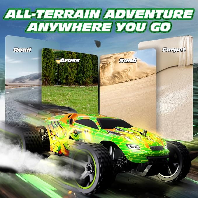 Tecnock RC Cars for Kids, 1:18 Scale 2WD RC Car with USB-C Easy Charging, 2.4GHz Remote Control Car with LED Lights & 50 Mins Playtime, Toys Gifts for Boys & Girls Ages 8-12