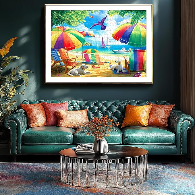 1000 Piece Puzzle for Adults - Beachside Umbrellas Puzzle with Letters on Back 27.5"x19.7", Nature Lovers Challenging Adult Puzzle, Hard Puzzle for Adults Relax, Art Gift, Family Game Night