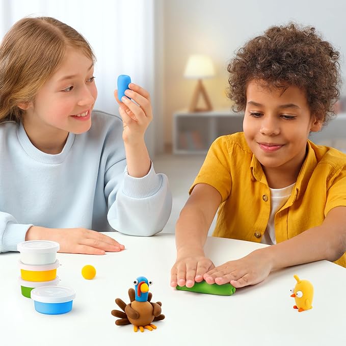 HEY CLAY Modelling Air-Dry Clay with Fun Interactive App - Non-Toxic, Non-Stick Modeling Clay Crafts Set for Kids Ages 3 to 8-3 cans (Farm Birds: Duck)