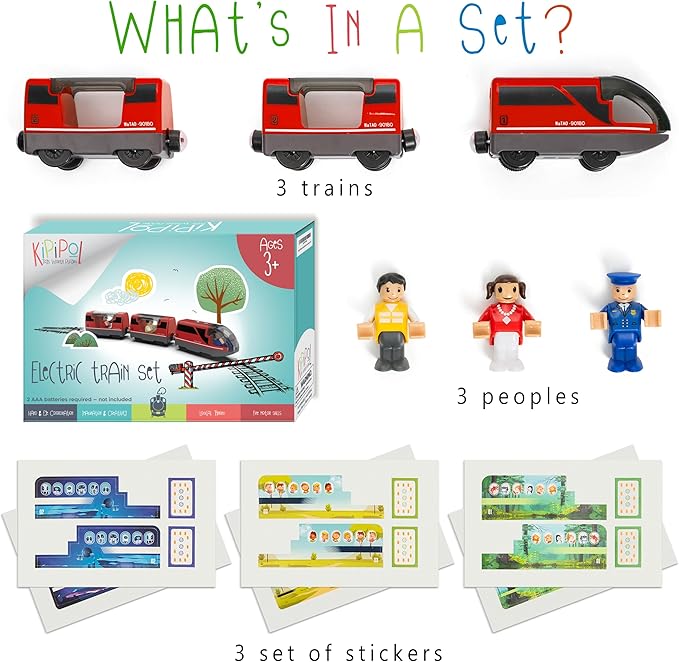 KipiPol Battery Operated Action Locomotive Toy Train Set for Wooden Tracks, (Magnetic)-Compatible with Thomas The Train Toys, Brio Tram Set for Toddlers 3-5 and up, Stocking Stuffers for Kids