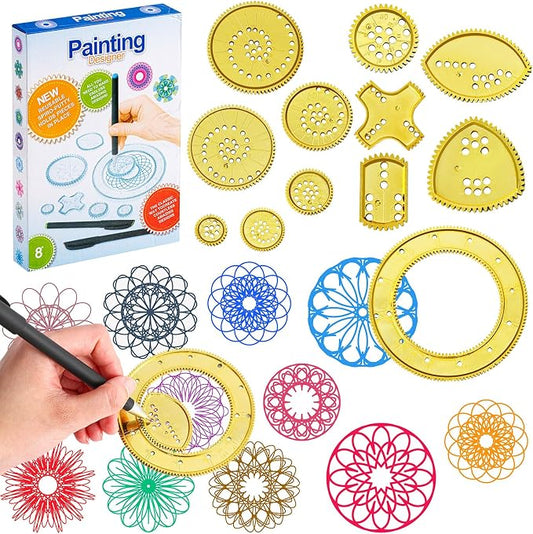 Chivao Spiral Art Kit Circle Stencils Drawing Tool Gear Geometric Ruler Circle Template Drawing Kit Plastic Spiral Curve Stencils with Pens Paper for Back to School Gifts DIY Crafts Sketch(Modern)