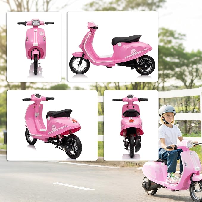 Qaba 24V Kids Motorcycle, Electric Motorcycle with 250W Motor, 3.7-9.9 mph, 7AH Batteries, 12" Inflatable Tires and Rear Suspension, Battery Powered Ride On Toy with LED Lights for 8-12 Years, Pink