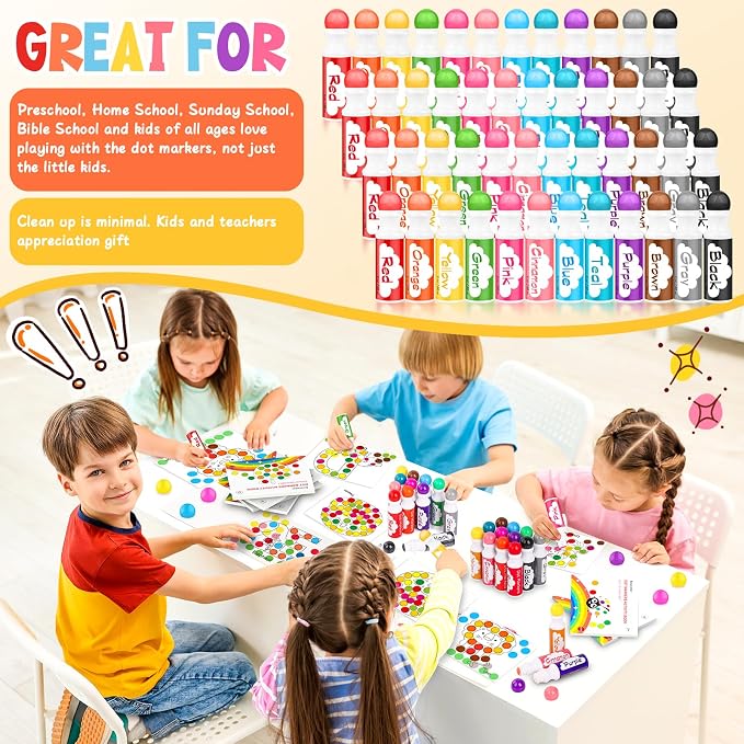 Soucolor 96-Pack Washable Dot Markers for Kids & Toddlers | 8 Vibrant Colors | Non-Toxic Bingo Daubers | Preschool Arts & Crafts, Classroom Supplies | Paint Dabbers for Endless Creative Fun