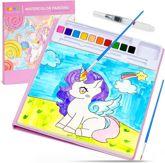 Paint with Water Coloring Books for Toddlers - Watercolor Painting Book Sets for Kids Ages 3-5 4-8, 24 Pages Total DIY Arts & Crafts Drawing Activities Books Toy Birthday Gift for Boys Girls (Unicorn)