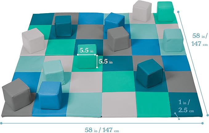 ECR4Kids SoftZone Patchwork Activity Mat and Toddler Blocks, Soft Playset, Contemporary, 13-Piece