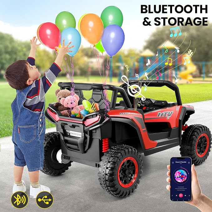 Hikole 24V Battery Power Operated Car, Ride on Toys w/Parent Remote, Off-Road Kids UTV 2 Seats, Ride Car for Kids Ages 4-8 to Drive, High/Slow Speed, Music Player, Bluetooth/USB, Red