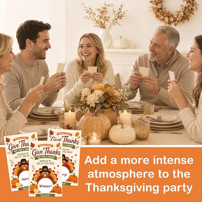 50PCS Thanksgiving Scratch Off Game Cards, Thanksgiving Games for Family Party Group Activities, Fall Festival Raffle Card Thanksgiving Activity for Groups Adults-A03