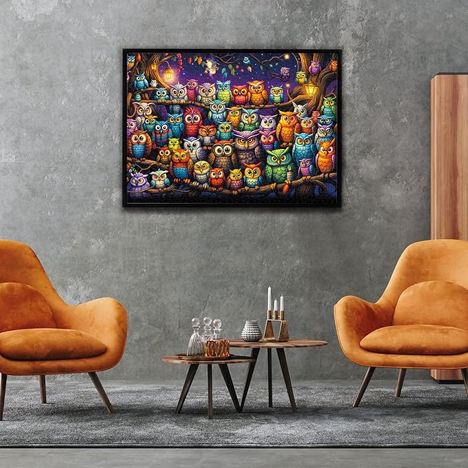 Owl Family Puzzles for Adults 1000 Pieces, Puzzles with Letters on Back, Impossible Hard Difficult Challenging, Precise Interlocking Pieces, Gifts for Father's Day