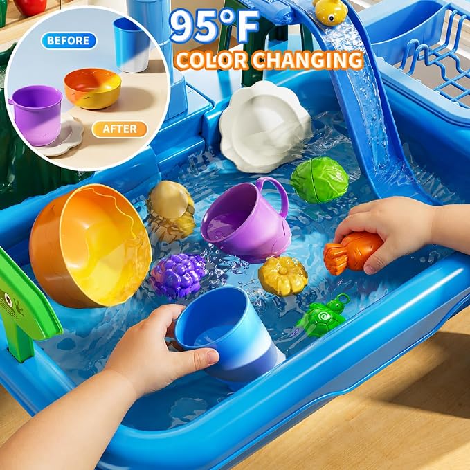 Water Table for Toddlers - Kids Play Sink with Pump and Running Water, Water Table for Kids Ages 4-8 with Fishing Games, Summer Outside Sensory Gift Toys for Boys and Girls 3 4 5 6 7 8