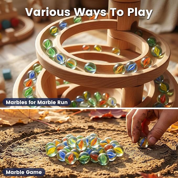 POPLAY Marbles for Kids, 115PCS Cat Eye Glass Marble, Mixed 6 Colors with Gift Box, for Chinese Checkers Board Games, Party Favor Gifts