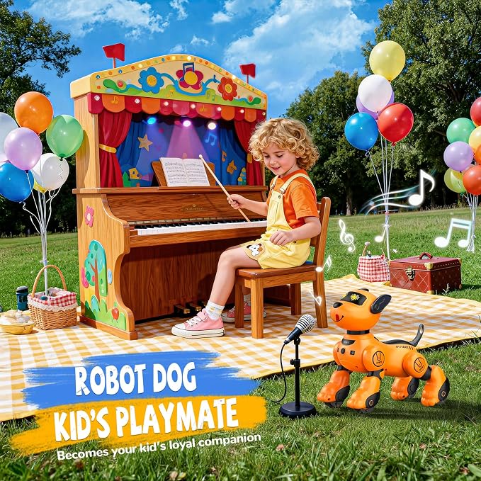anysun Robot Dog Toy for Kids, Programmable Remote Control Robots Puppy with Follow Up & Touch Sensors, Dancing & Singing, Smart Stunt Robot Pet, Interactive Robotic Dog for Kids (Orange)