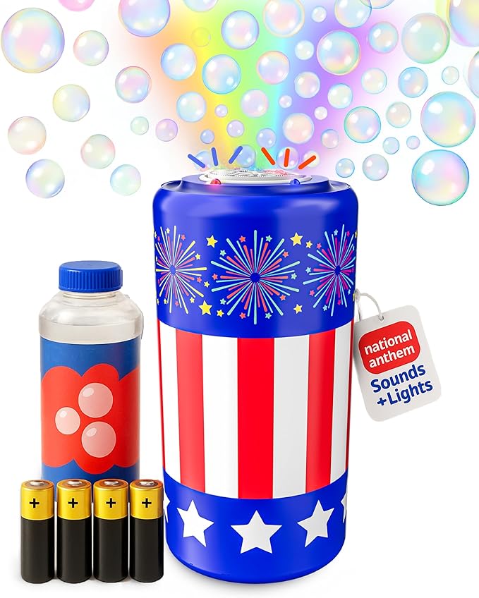 Move2Play Bubble Blower | Bubble Machine | Bubble Toy for Toddlers, Boys and Girls | Indoor & Outdoor | Birthday Party | Summer Fun | Gift for Girls 1, 2, 3, 4+ Years Old (4th of July) (Fireworks)