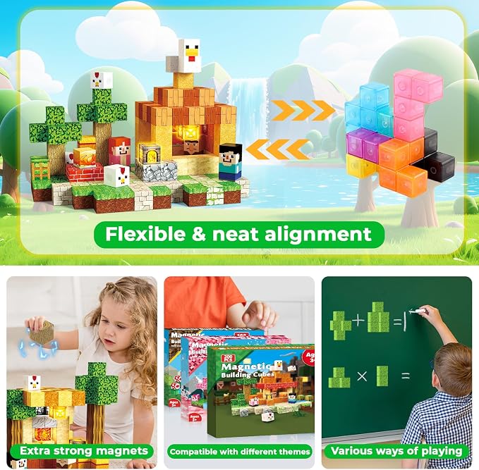 ToyUnited 200PCS Magnetic Blocks with Light-Up Blocks, Magnet Building Blocks, Stacking Magent Cubes, STEM Montessori Educational Sensory Toys for Boys & Girls Ages 3-12 Birthday Gifts