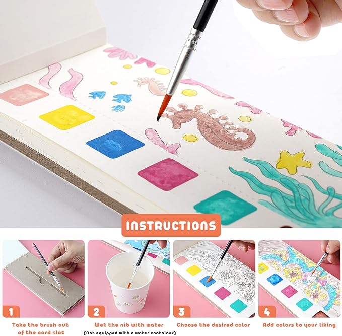 Cavnewt Paint with Water Coloring Book for Kids, Pocket Mess-Free Watercolor Painting Kit with Brush & Refill, Animal Forest Theme Travel Activity Toy,Easter Basket Stuffers Gifts for Kids