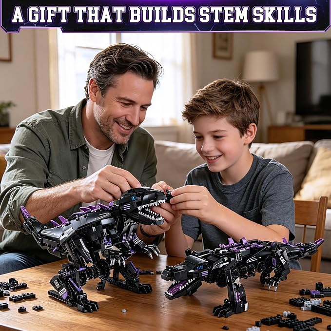 5-in-1 STEM Dinosaur Robot Building Kit, 935PCS App & Remote Control, Rebuild into T-Rex, Triceratops, Crocodile, Robot & Monster, Engineering Gift for Boys & Girls Ages 8+