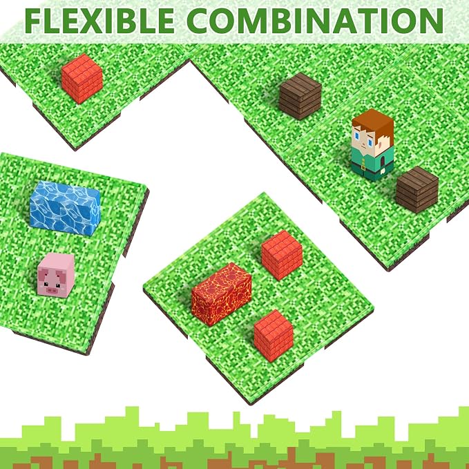 Magnetic Blocks Baseplate - Magnet Toys for Kids, 4PCS Baseplate for Minecraft Magnetic Building Blocks Placing 4" x 4", STEM Toys Birthday Gifts for Boys Girls Age 3+ Years Old, Grassland