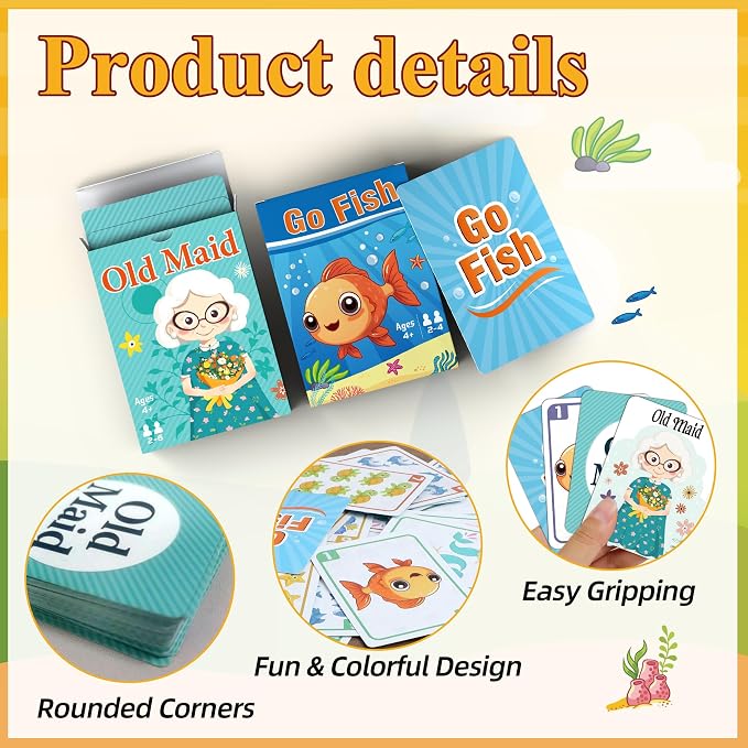 Card Games,Go Fish,Old Maid Card Game for Kids Toddler,2 Decks of Classic Fun Card Game for Game Nights and Family Gatherings,Great Gifts for Birthday Christmas Stocking Stuffers (Go Fish&Old Maid)
