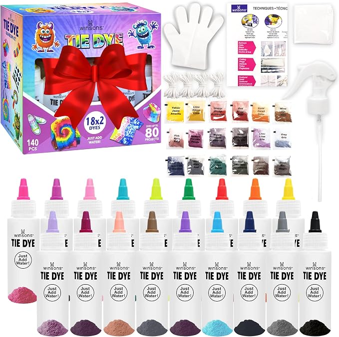 18 Colors Tie Dye Kit, Tie Dye Set for Kids, Pre-Filled Tye Dye Bottles, Non Toxic Permanent Fabric Dye Art Set, Easy DIY Fabric Art - Create Fun