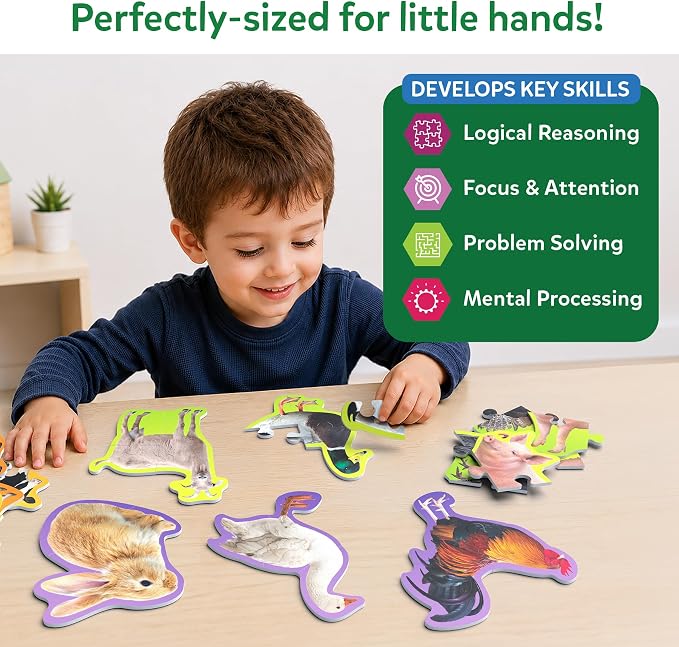 Skillmatics Step by Step Puzzles - 40 Piece Jigsaw & Toddler Puzzle, Montessori Educational Toy for Boys & Girls, Farm Animals, Travel Friendly, Gifts for Kids Ages 3, 4, 5 and Up
