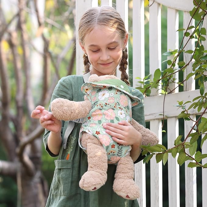 GAGAKU Toy Baby Doll Carrier for Toddlers 3+ Years Old, Reborn Baby Doll Accessories Pretend & Role Play Carriers for Kids - Green Camellia