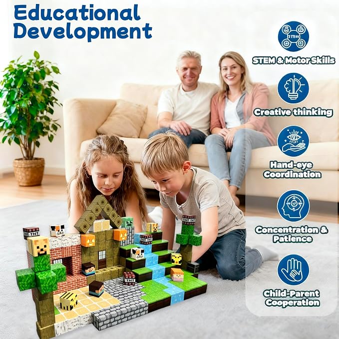 APUNOL 150 PCS Magnetic Blocks for Kids – STEM Magnetic Building Blocks Set, Magnetic Blocks for Boys & Girls Ages 3‑12, Creative Construction Toy Christmas & Birthday Gift