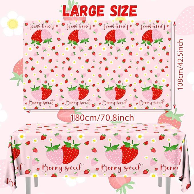 Strawberry Tablecloths Birthday Decorations, Plastic Berry Sweet Table Covers for Strawberry Party Decoration Berry Sweet Baby Shower Party Supplies