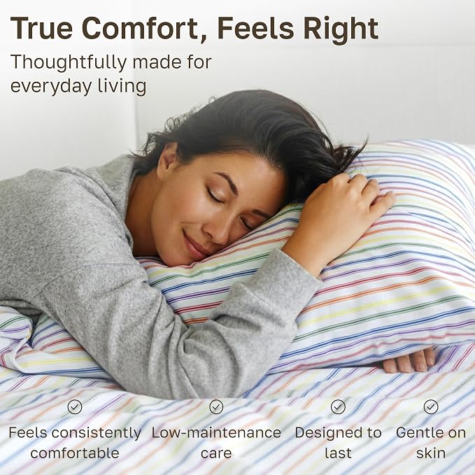 California Design Den Soft King Size 100% Cotton Sheet Sets, 400 TC Good Housekeeping Award Winner, Smooth Sateen Finish with Deep Pockets, Cozy and Durable King Bedding Set - Rainbow Stripe