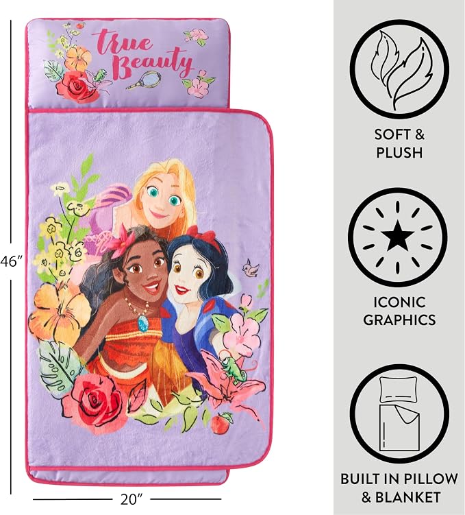 Super Soft Plush Toddler Quilted Nap Mat with Built in Blanket and Pillow