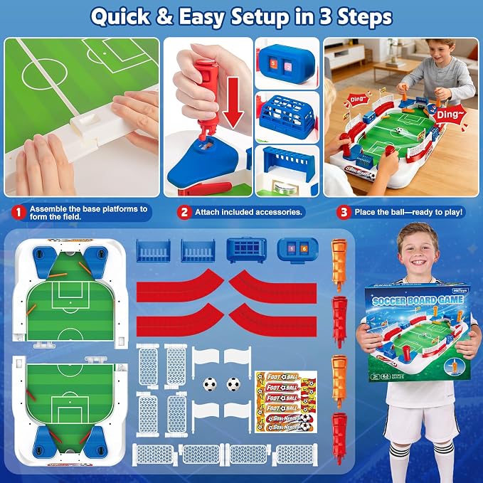 Soccer Board Game for Kids, Mini Football Tabletop Game Toy Interactive Pinball Soccer Toy with Score Counter & Dual Flipper, Indoor Family Tabletop Game, Birthday for Boys Girls Ages 6-12