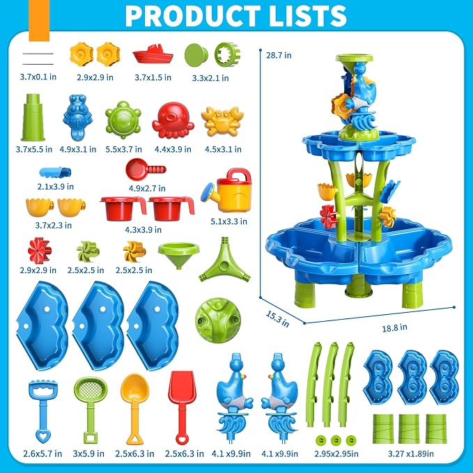 Kids Sand Water Table: Water Table for Toddlers 3-5, Water and Sand Activity Sensory Tables Summer Outdoor Toys Beach Toys for Outside Backyard for Kids Toddlers Age 3 4 5 6 7 8