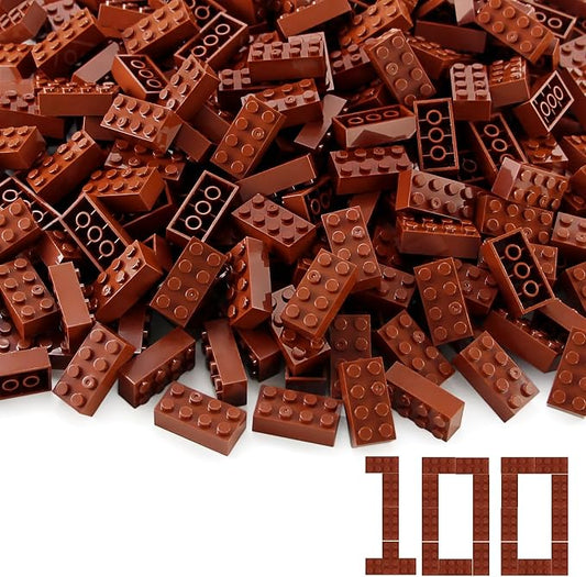 100pcs 2x4 Bricks Reddish Brown Pieces Reddish Brown Parts Building kit Creative Play Set Classic Blocks Toy Compatible with 3001 Major Brands