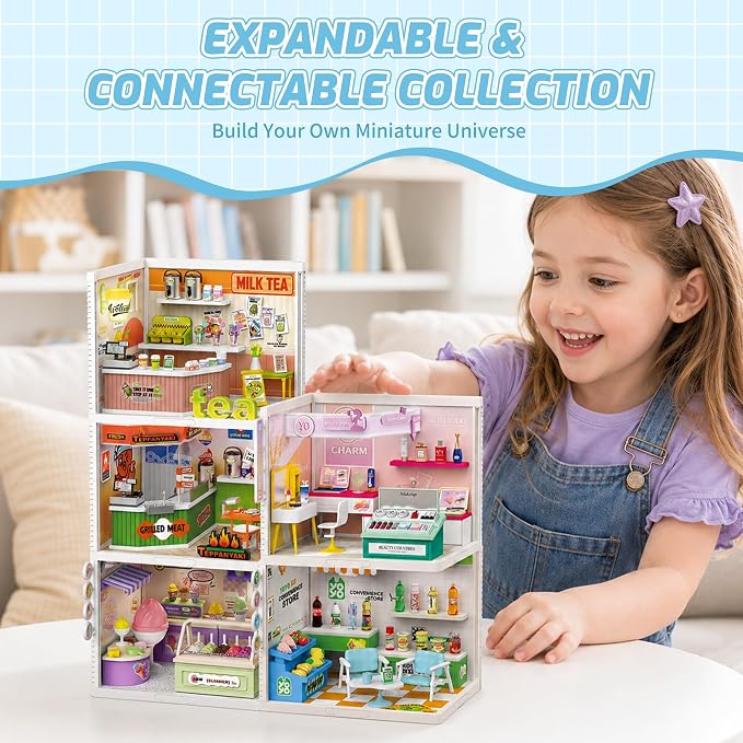 MINDNOOK DIY Miniature House Kit, LED Light-Up Dollhouse, Mini Dollhouse Building Set with Furniture, Craft Hobby Gift for Adults, Teens & Kids Ages 6+ (Convenience Store)