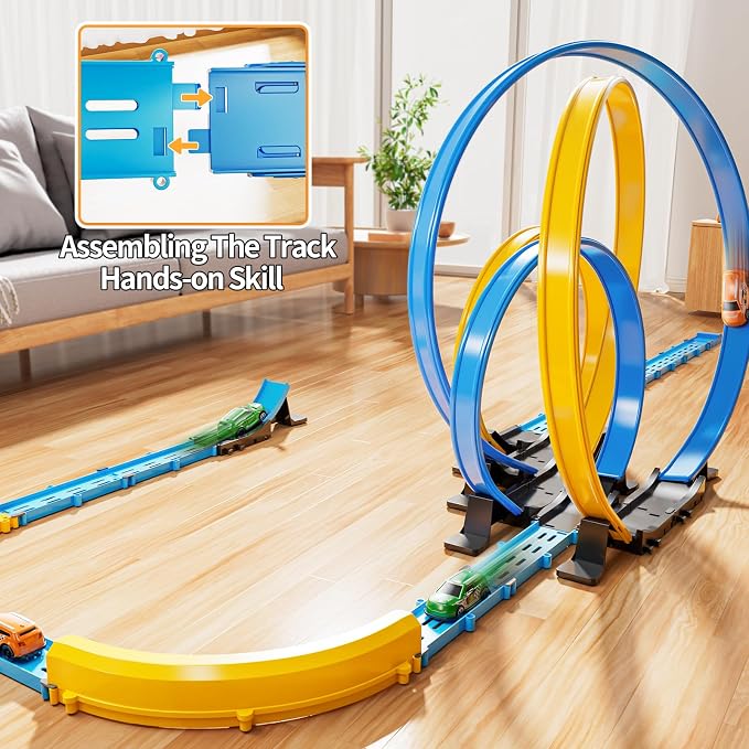MSKOLER Car Race Track Sets for Kids 3 4 5 6 7 8 9 Years Old - Toy Car Track Set for Boys 3-5 6-8 8-12, Racing Game with 4 Small Cars, Boys Toy, Gifts for Girls 3-8