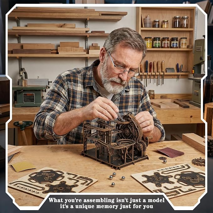 3D Wooden Puzzles for Adults, Mechanical Marble Run Model Kits to Build, DIY Wooden Puzzle with 6 Steel Marbles, Unique Birthday Gifts for Women Men